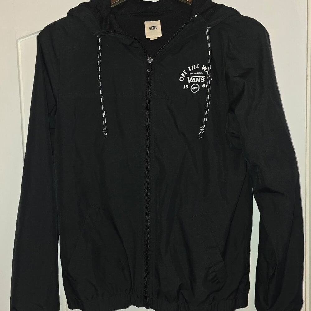 VANS Black Hooded Windbreaker Jacket Full Zip Logo Womens Size XS
